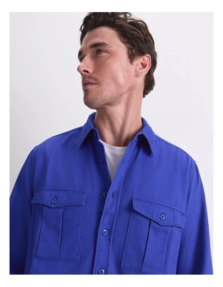 Double Pocket Long Sleeve Overshirt in Cobalt image 4