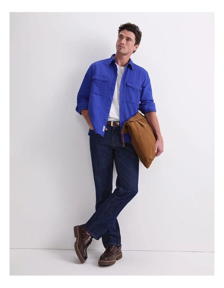 Double Pocket Long Sleeve Overshirt in Cobalt image 5