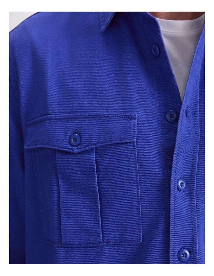 Double Pocket Long Sleeve Overshirt in Cobalt image 6