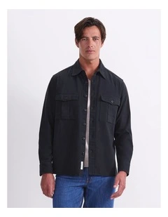 Long Sleeve Double Pocket Overshirt in Black