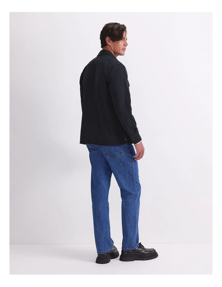 Long Sleeve Double Pocket Overshirt in Black image 2