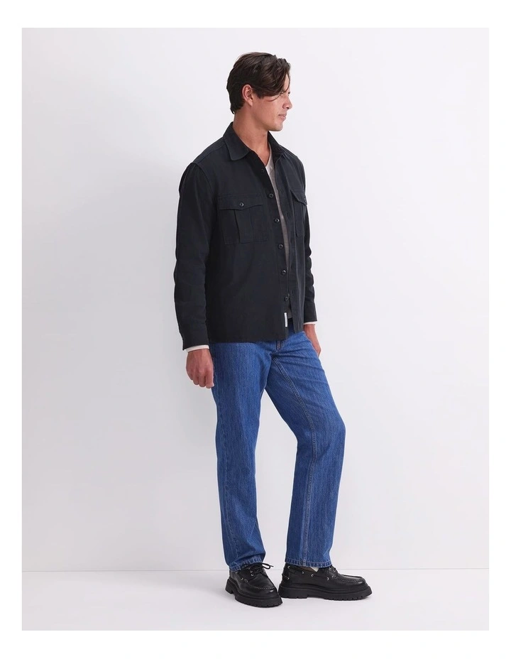Long Sleeve Double Pocket Overshirt in Black image 3