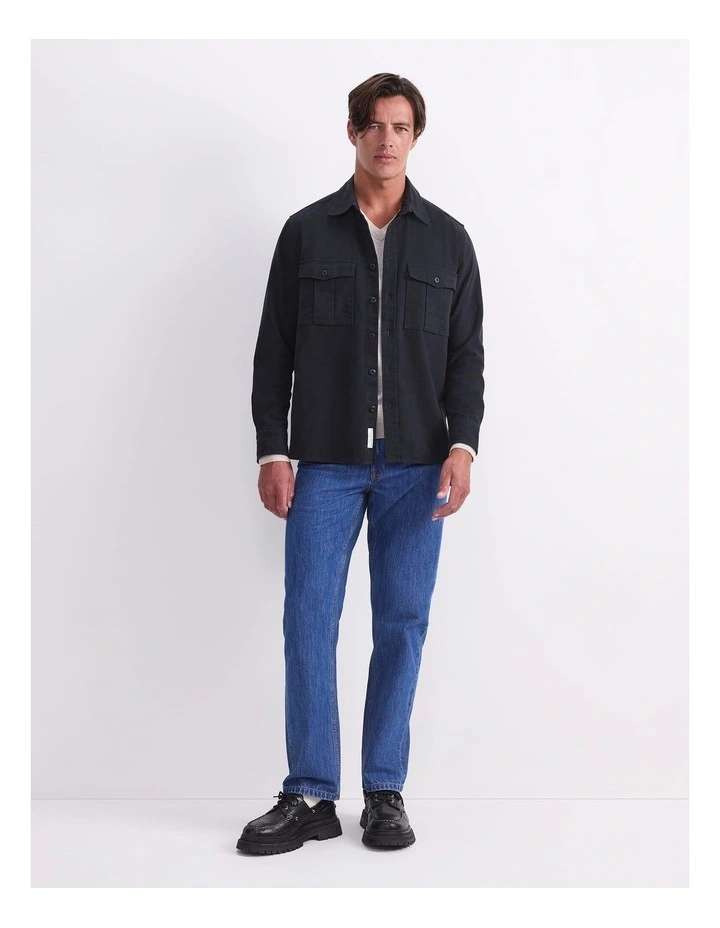 Long Sleeve Double Pocket Overshirt in Black image 4