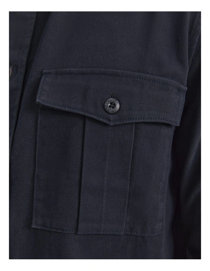 Long Sleeve Double Pocket Overshirt in Black image 6