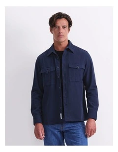 Long Sleeve Double Pocket Overshirt in Blue