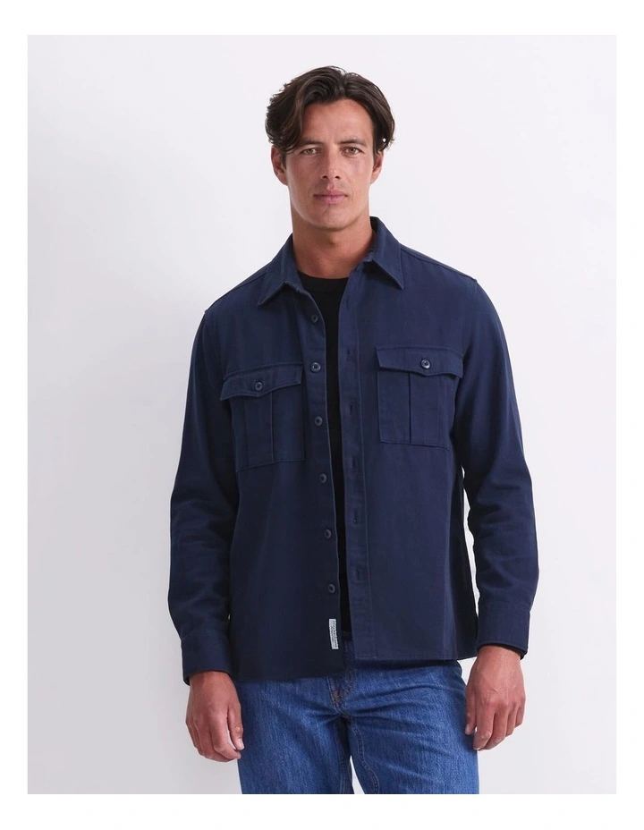 Long Sleeve Double Pocket Overshirt in Blue image 1
