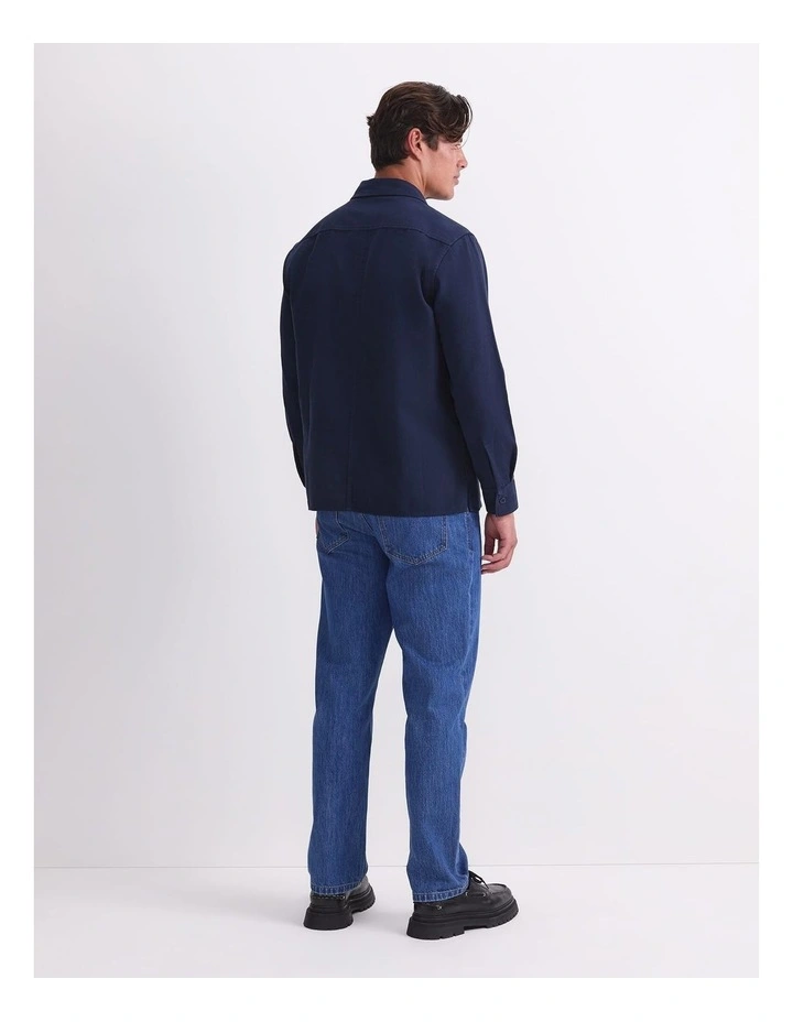 Long Sleeve Double Pocket Overshirt in Blue image 2