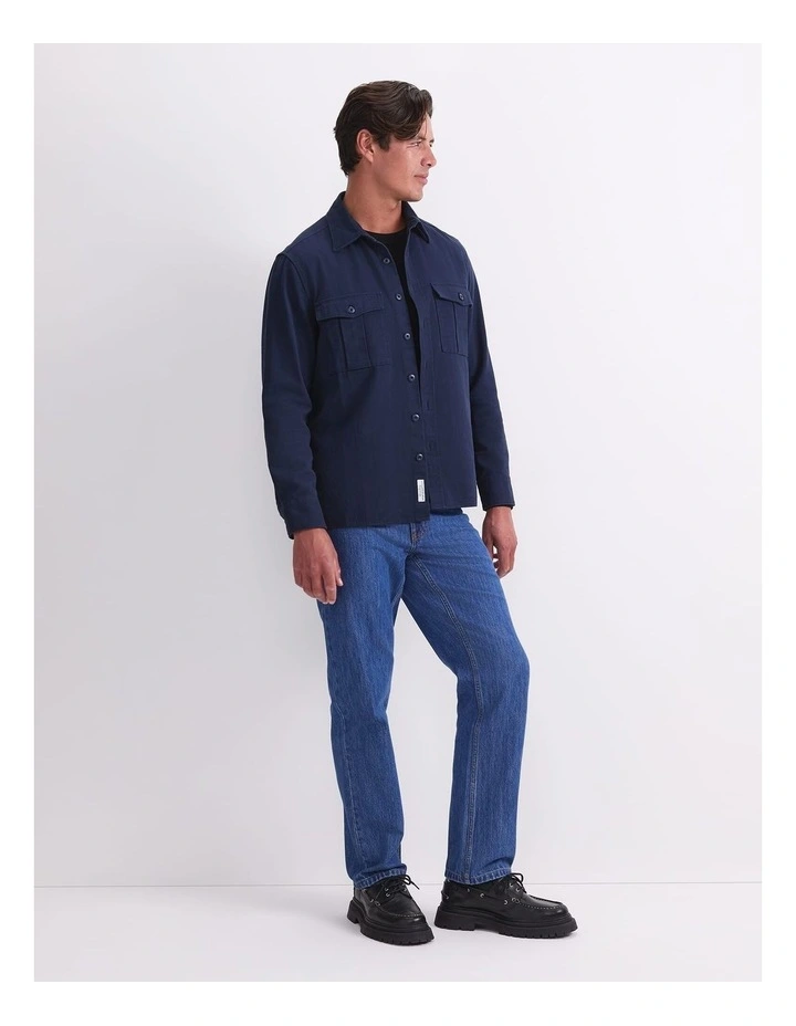 Long Sleeve Double Pocket Overshirt in Blue image 3