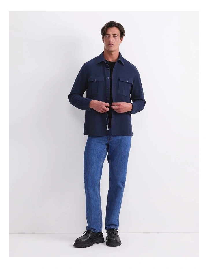 Long Sleeve Double Pocket Overshirt in Blue image 4