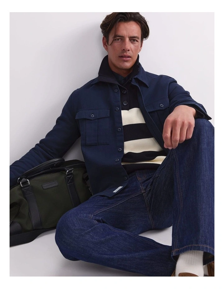 Long Sleeve Double Pocket Overshirt in Blue image 5