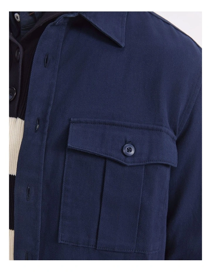 Long Sleeve Double Pocket Overshirt in Blue image 6