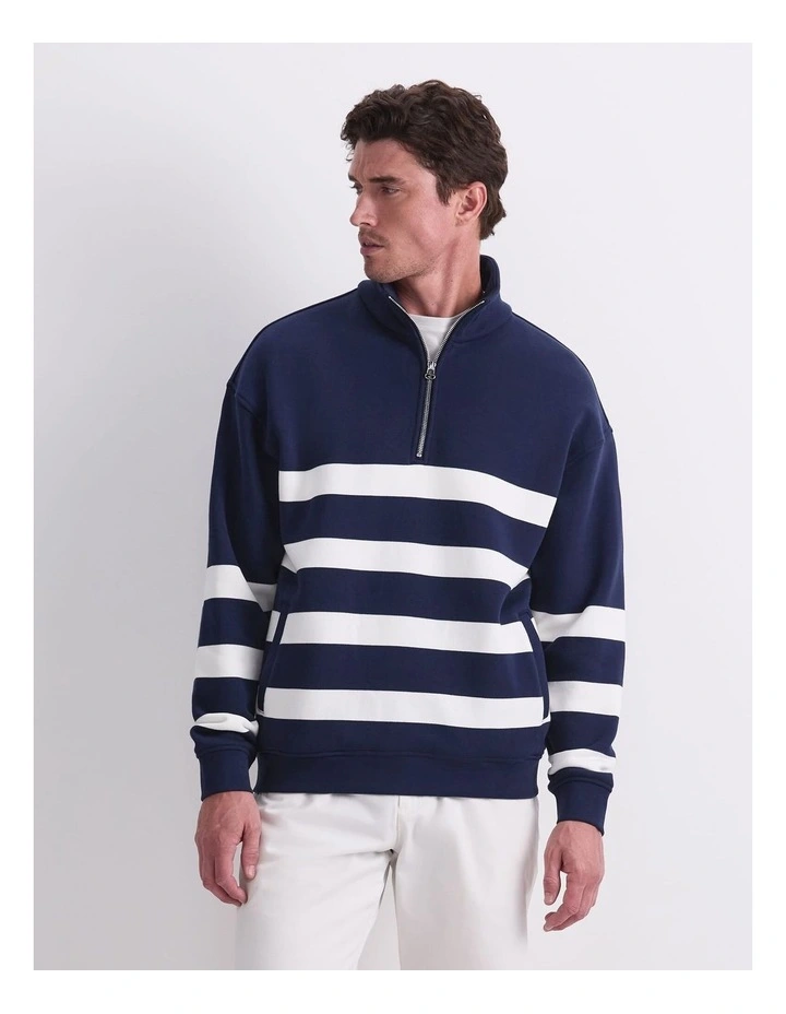 Stripe Zip Sweatshirt in Navy image 1