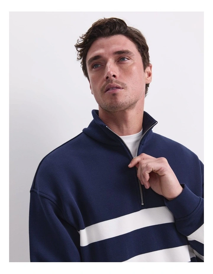 Stripe Zip Sweatshirt in Navy image 3