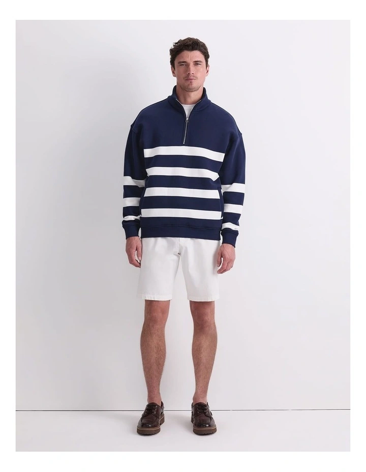 Stripe Zip Sweatshirt in Navy image 4