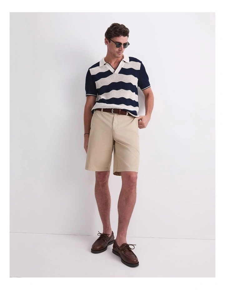 Wave Stripe Knit Polo T-shirt in Navy/White image 5