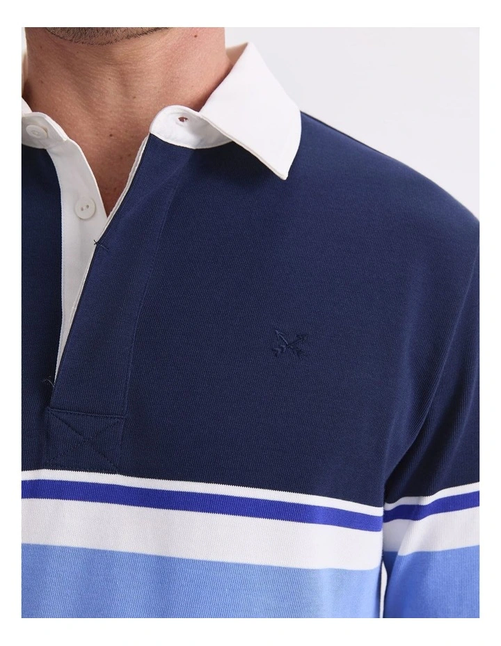 Long Sleeve Stripe Rugby Polo T-shirt in Blue Multi image 6