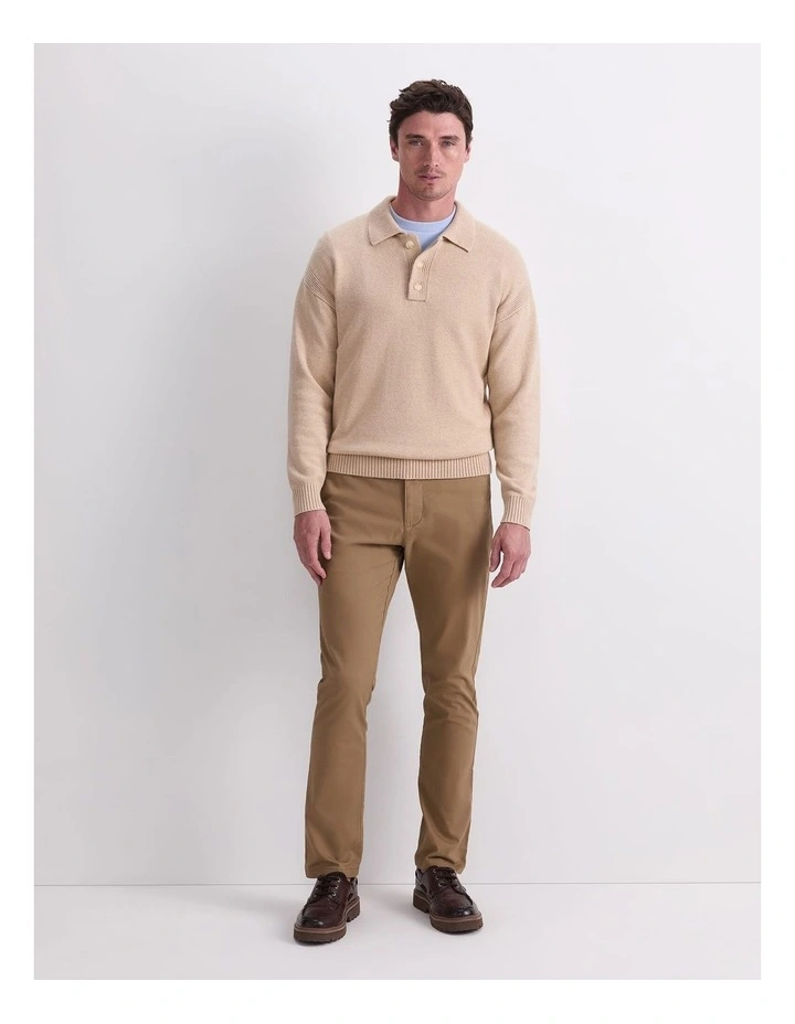 Long Sleeve Knit Polo in String image 3