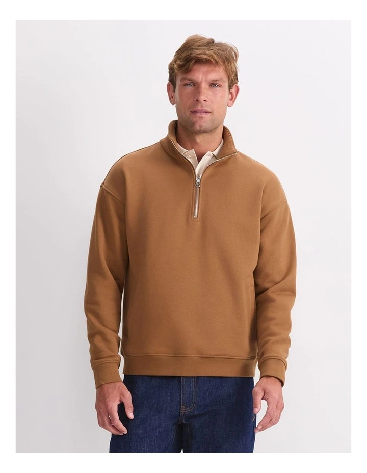 Quater Zip Sweatshirt in Camel image 1