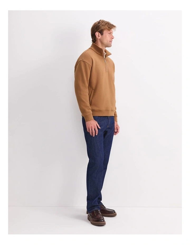Quater Zip Sweatshirt in Camel image 3