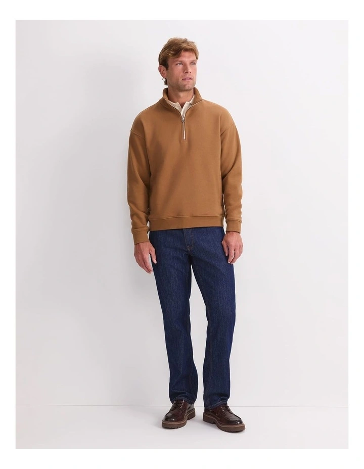 Quater Zip Sweatshirt in Camel image 4