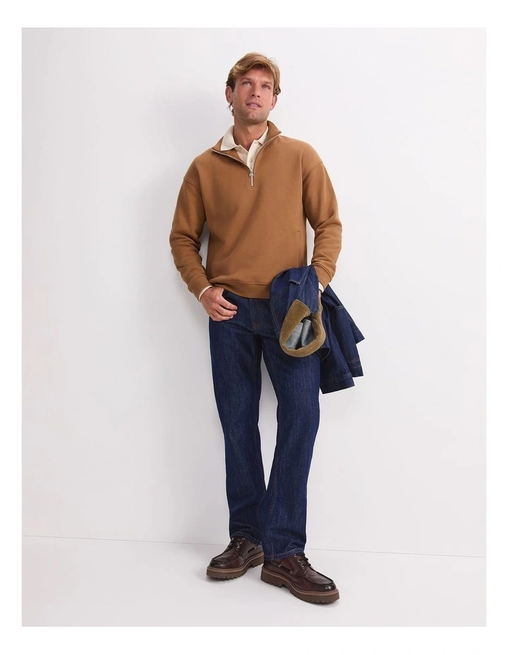 Quater Zip Sweatshirt in Camel image 5