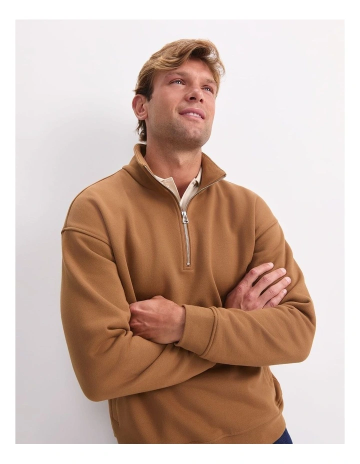 Quater Zip Sweatshirt in Camel image 6