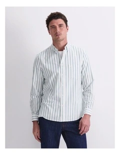 Oxford Long Sleeve Stripe Shirt in Green/White