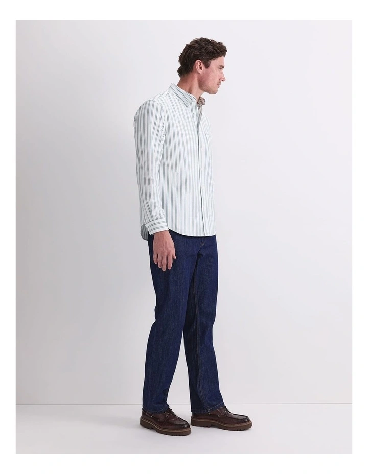 Oxford Long Sleeve Stripe Shirt in Green/White image 3