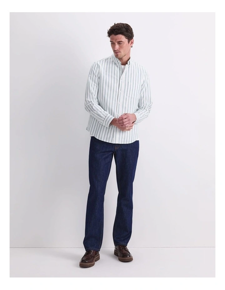Oxford Long Sleeve Stripe Shirt in Green/White image 4
