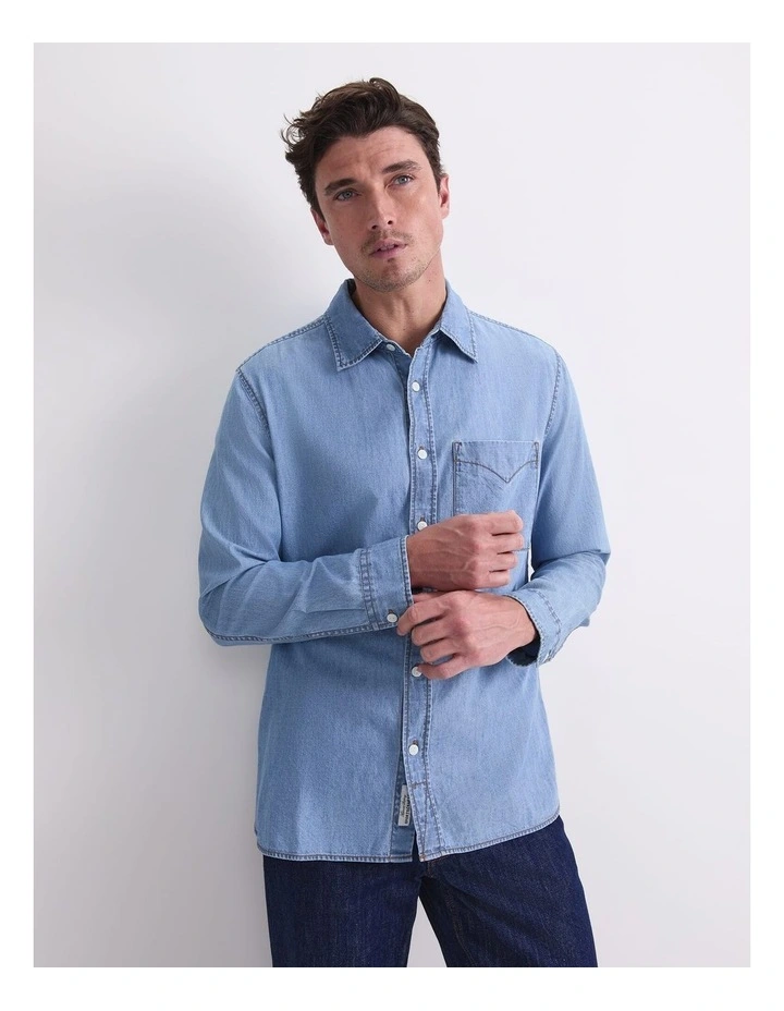 Long Sleeve Denim Shirt in Vintage Blue image 1