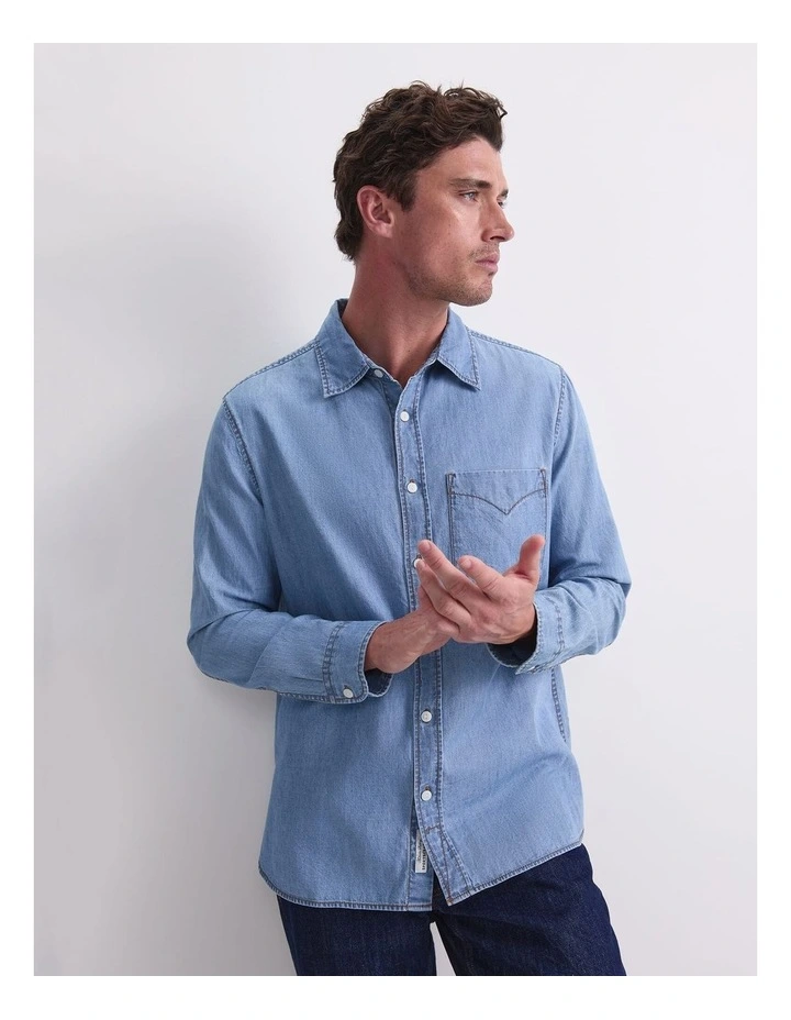 Long Sleeve Denim Shirt in Vintage Blue image 3