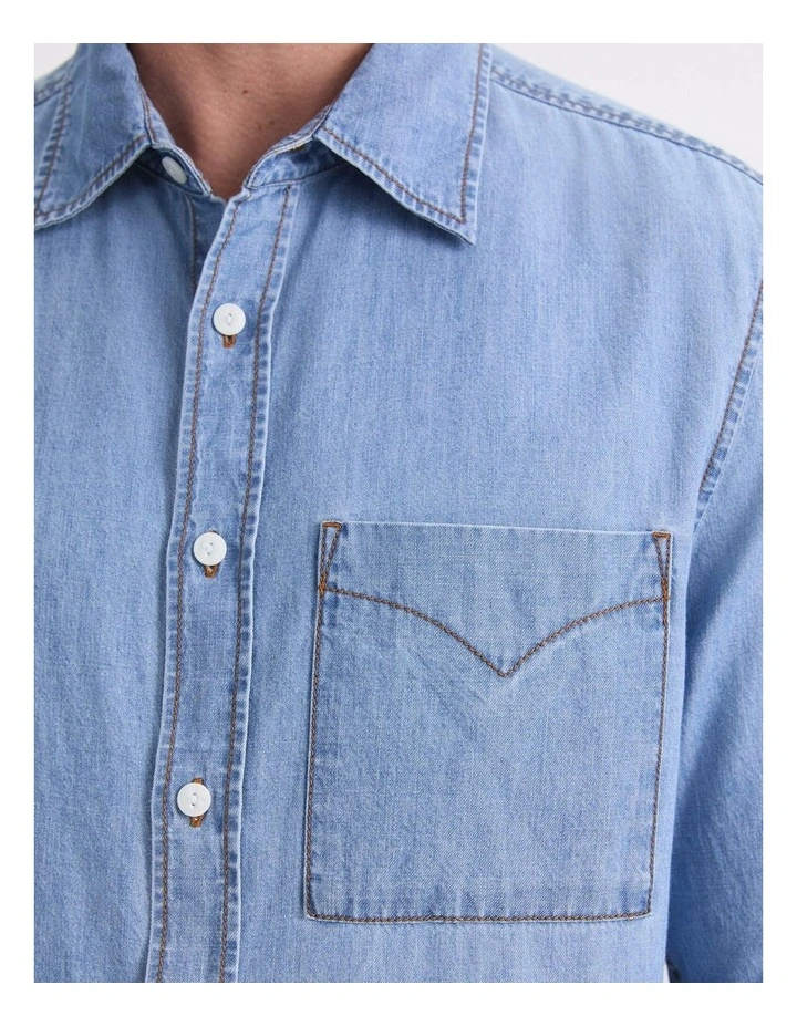 Long Sleeve Denim Shirt in Vintage Blue image 5