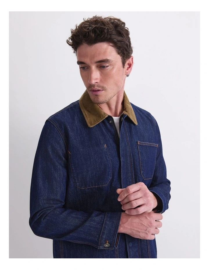 Denim Chore Jacket in Raw Indigo image 6