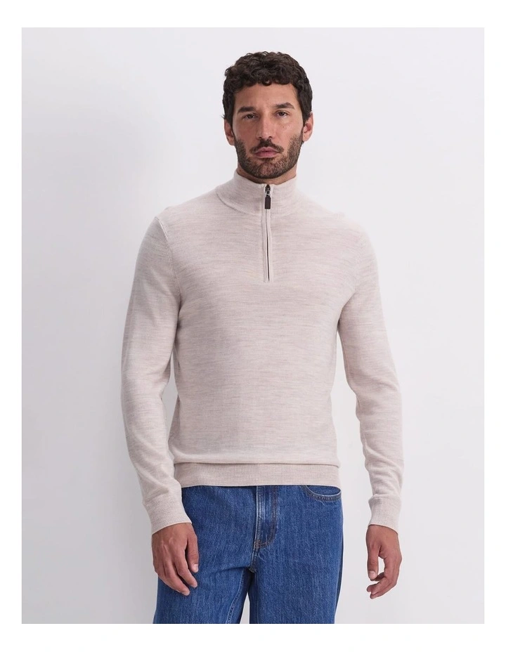Merino Quarter Zip Knit Sweaters in Oatmeal image 1