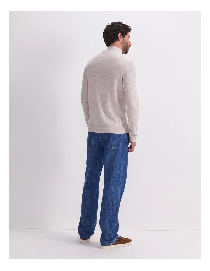 Merino Quarter Zip Knit Sweaters in Oatmeal image 2