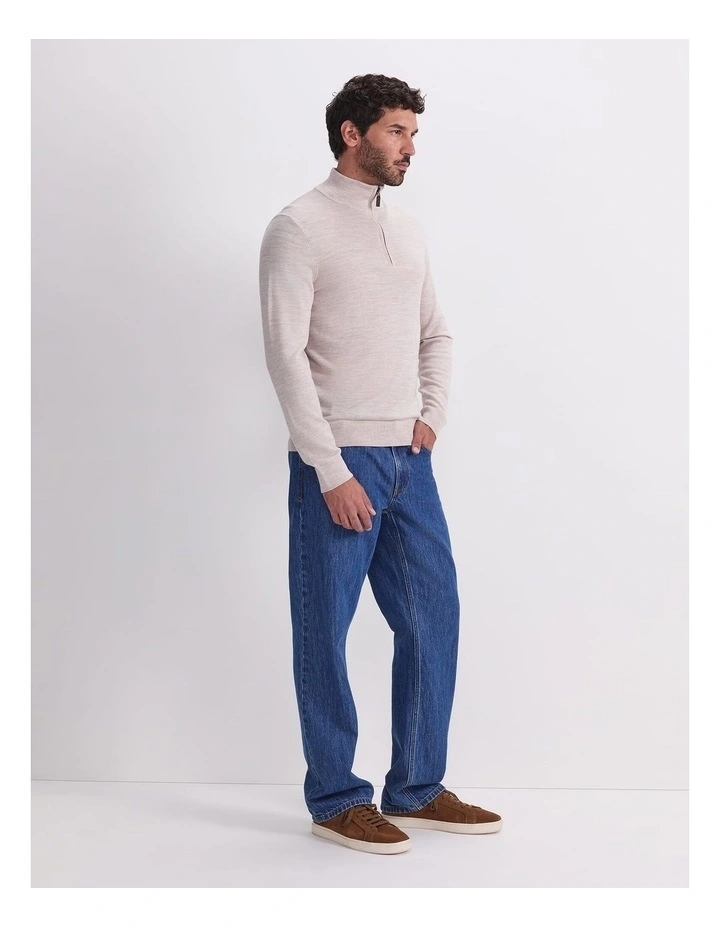Merino Quarter Zip Knit Sweaters in Oatmeal image 3