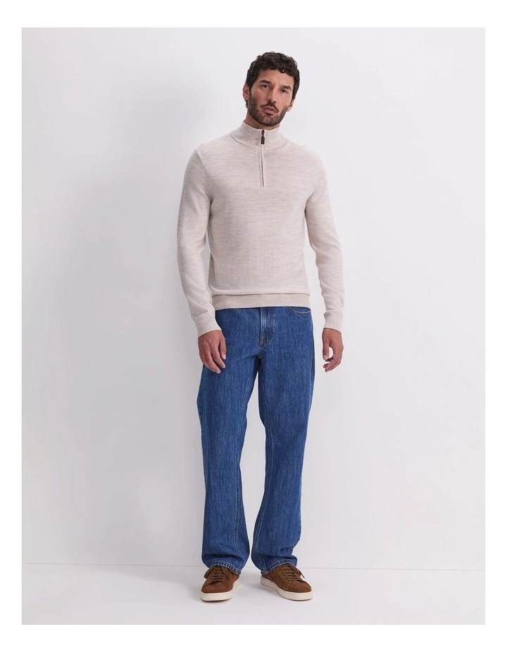 Merino Quarter Zip Knit Sweaters in Oatmeal image 4