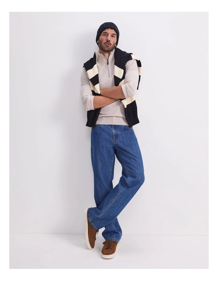 Merino Quarter Zip Knit Sweaters in Oatmeal image 5