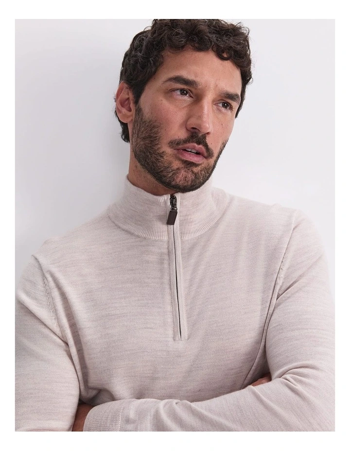 Merino Quarter Zip Knit Sweaters in Oatmeal image 6