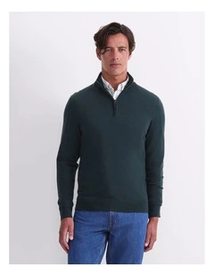 Merino Quarter Zip Knit in Green