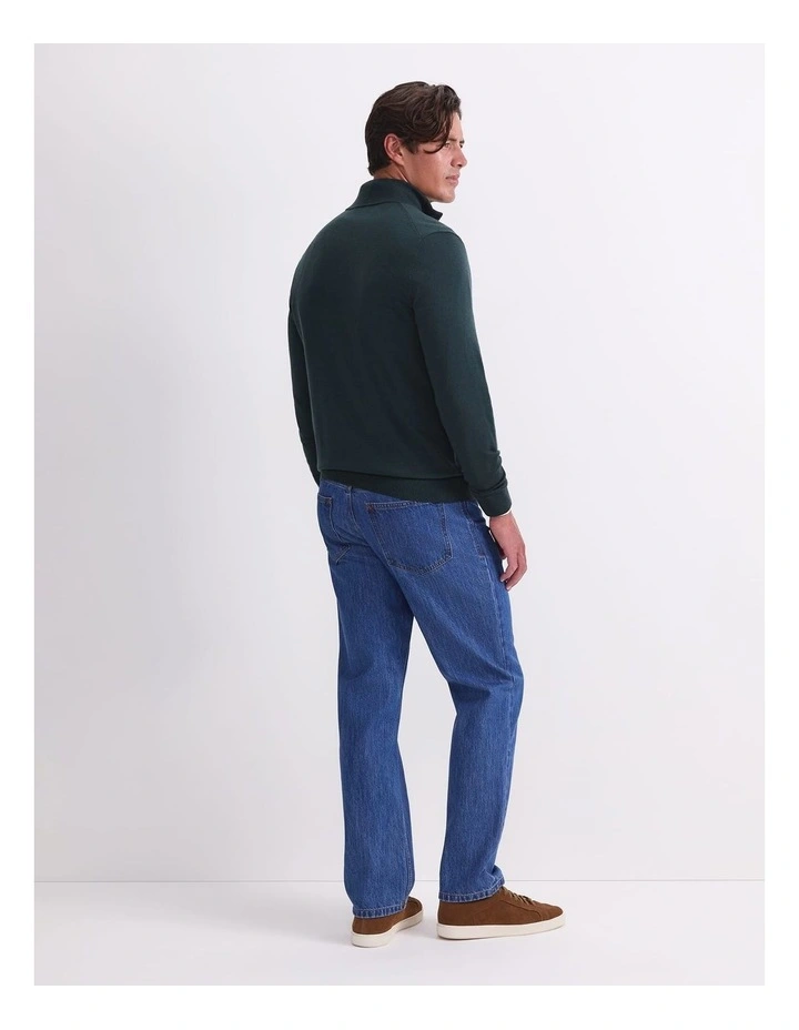 Merino Quarter Zip Knit in Green image 2