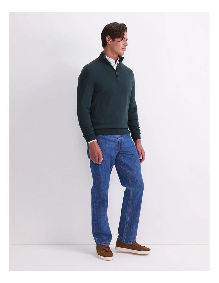 Merino Quarter Zip Knit in Green image 3