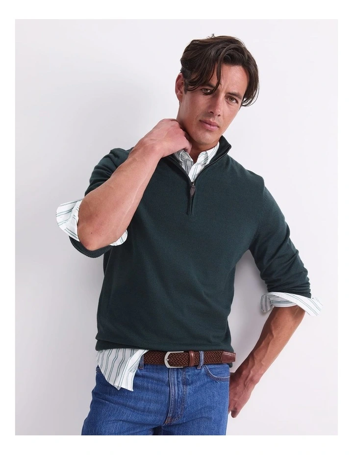 Merino Quarter Zip Knit in Green image 5