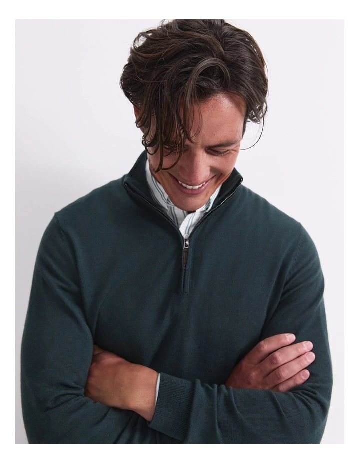 Merino Quarter Zip Knit in Green image 6