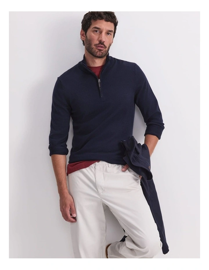 Merino Quarter Zip Knit Sweaters in Navy image 5