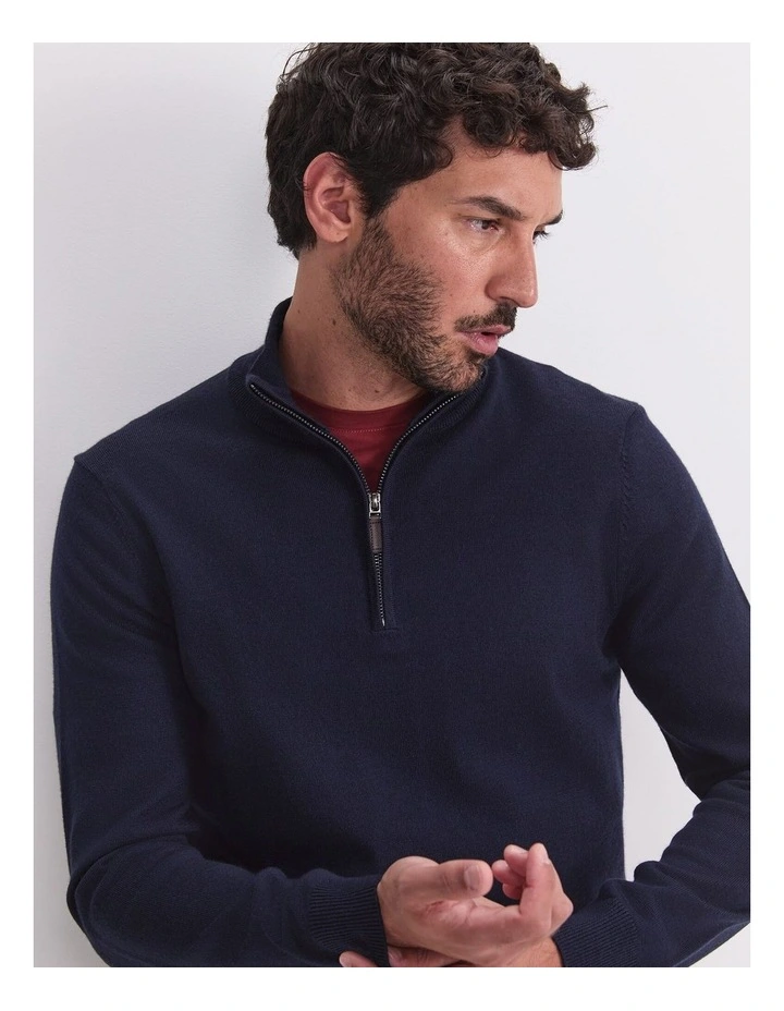 Merino Quarter Zip Knit Sweaters in Navy image 6