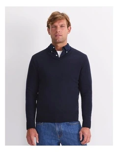 Merino V-Neck Knit Sweater in Blue