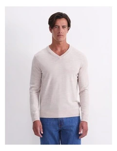 Merino V-Neck Knit in Beige