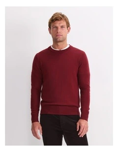 Merino Crew Neck Knit Sweater in Red