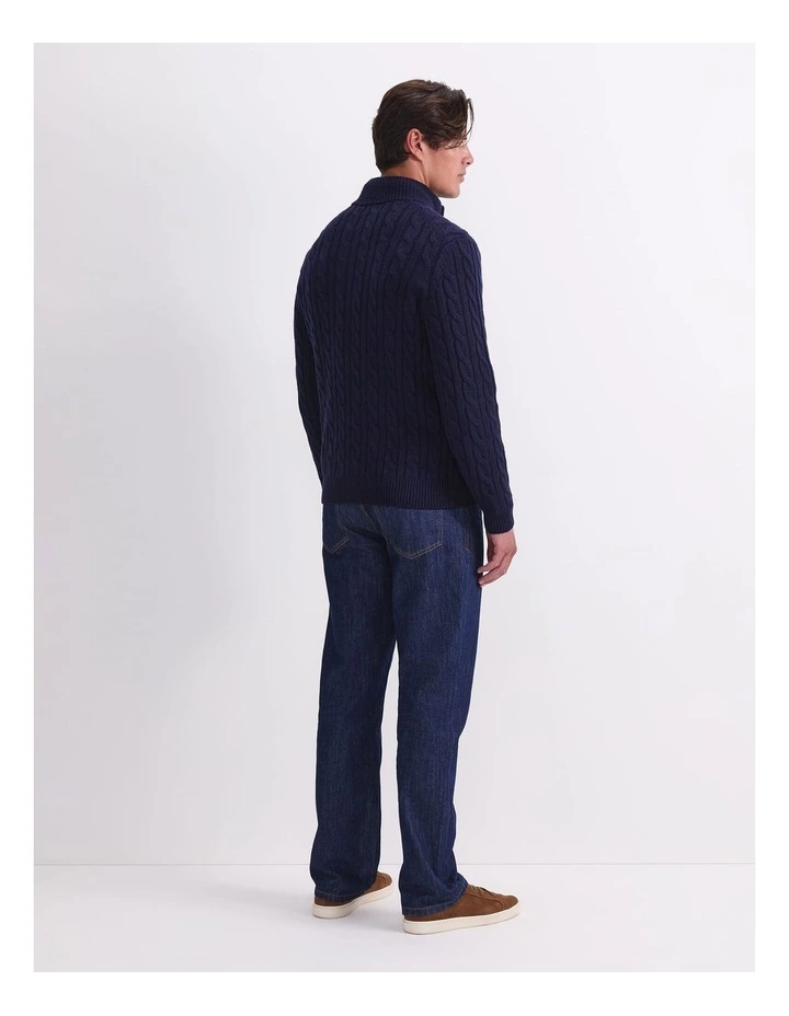 Cable Knit Quarter Zip T-shirt in Blue image 2
